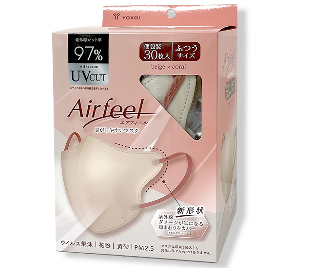 エアフィール立体マスク　ベージュ×コーラル30枚入